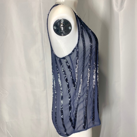 Joie NWOT SILK Sequin Tank Navy Blue XS Top Shirt Camisole Sheer Sparkly - Picture 9 of 14